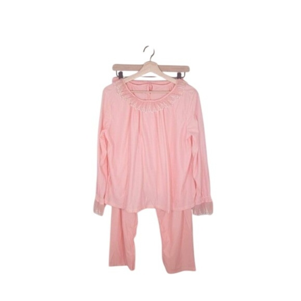 Vintage Sears Pink Pajama Set Ruffle Trim Romantic Sleepwear Womens 36 NWT